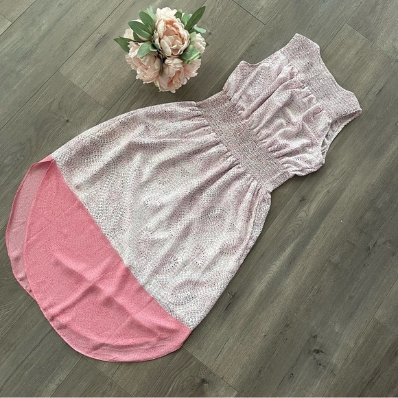 ❄️5 for $20❄️ GAP Pink Paisley Color Block Smocked Midi Dress - Picture 4 of 6